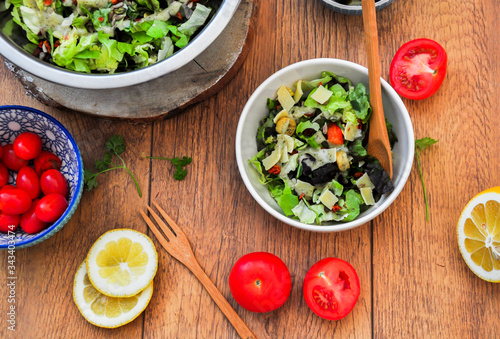 salad with fresh vegetables and lemon