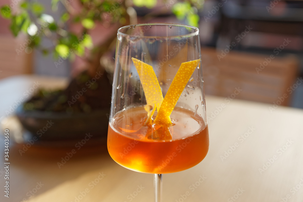 Japanese cocktail with lemon zest Japanese cocktail with lemon zest