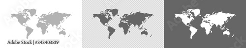 World map set on white, transparent background. Isolated vector