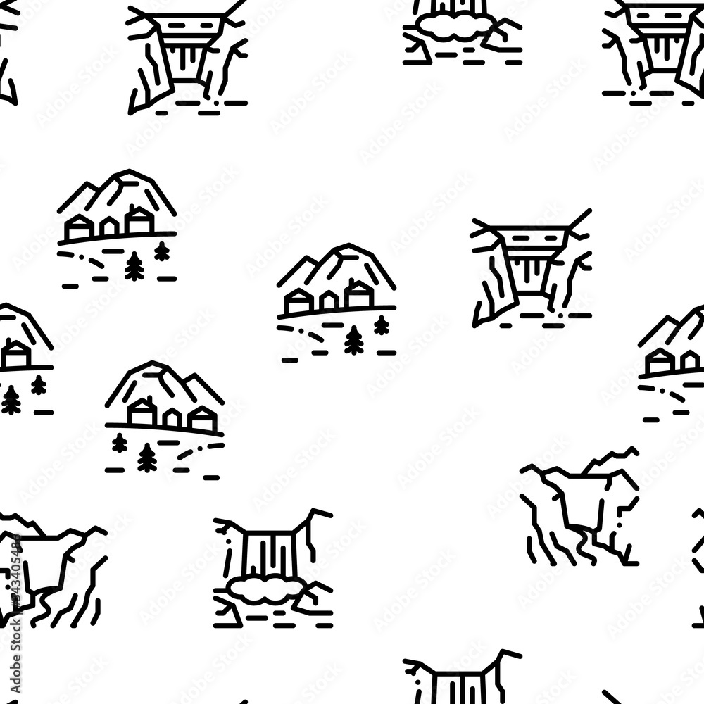 Naklejka premium Mountain Landscape Seamless Pattern Vector Thin Line. Illustrations