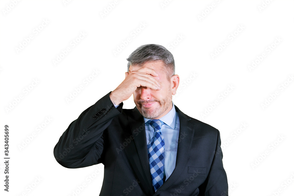 Grey hair man feeling depressed in studio