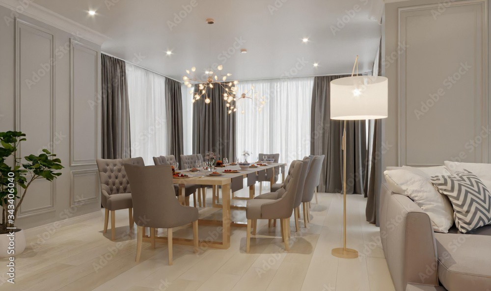 Interior design. Luxury living-room/dining room