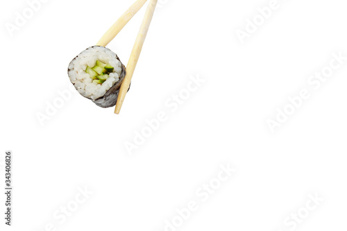 Japanese cuisine, sushi rolls on white background isolated, close-up