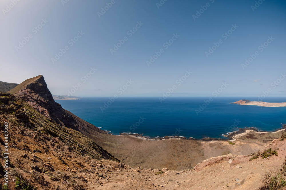 Viewpoint with La Graciosa from Lanzarote. Panorama of scenic view of La Graciosa Island Viewpoint with La Graciosa from Lanzarote. Panorama of scenic view of La Graciosa Island