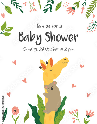 Photography Baby Birthday invitation card with cute animals