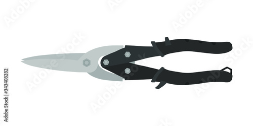 Long Scissors for cutting metal tool vector flat illustration