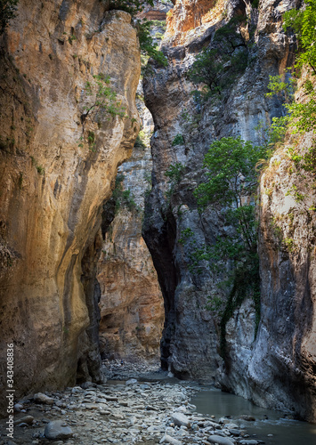 Sunny  summer day in the Lengarica Canyon - extremely narrow Lengarica gorge  behind the thermal springs of Benja  Fir of Hotova National Park  southern Albania