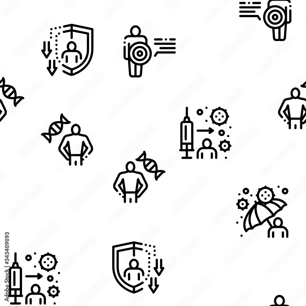 Fototapeta premium Immunity Human Biological Defense Seamless Pattern Vector Thin Line. Illustrations