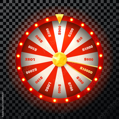 Fortune Wheel icon, red beautiful design for web casino, gambling and prize game. Vector Illustration on transparent background.