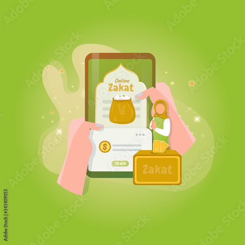 Flat design of donate or online Zakat application for Ramadan concept