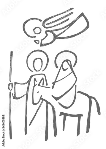Virgin Mary, Saint Joseph and angel illustration