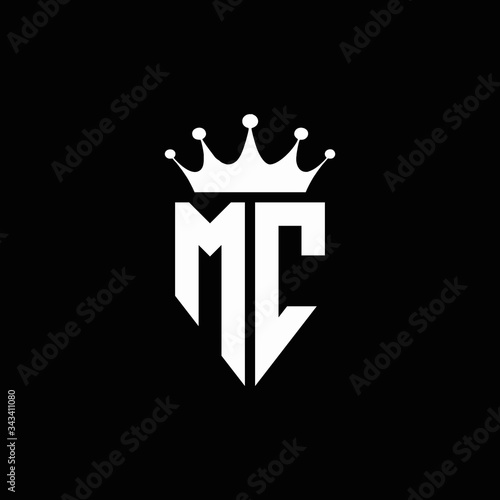 MC logo monogram emblem style with crown shape design template