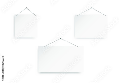 Realistic banner for paper design. Vector realistic hang signboard on white background. Isolated vector illustration