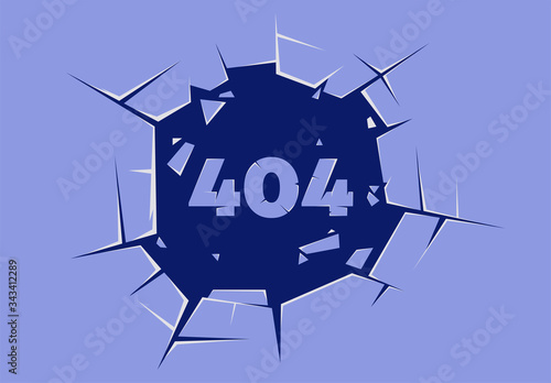 Vector illustration of broken glass in the center, error 404
