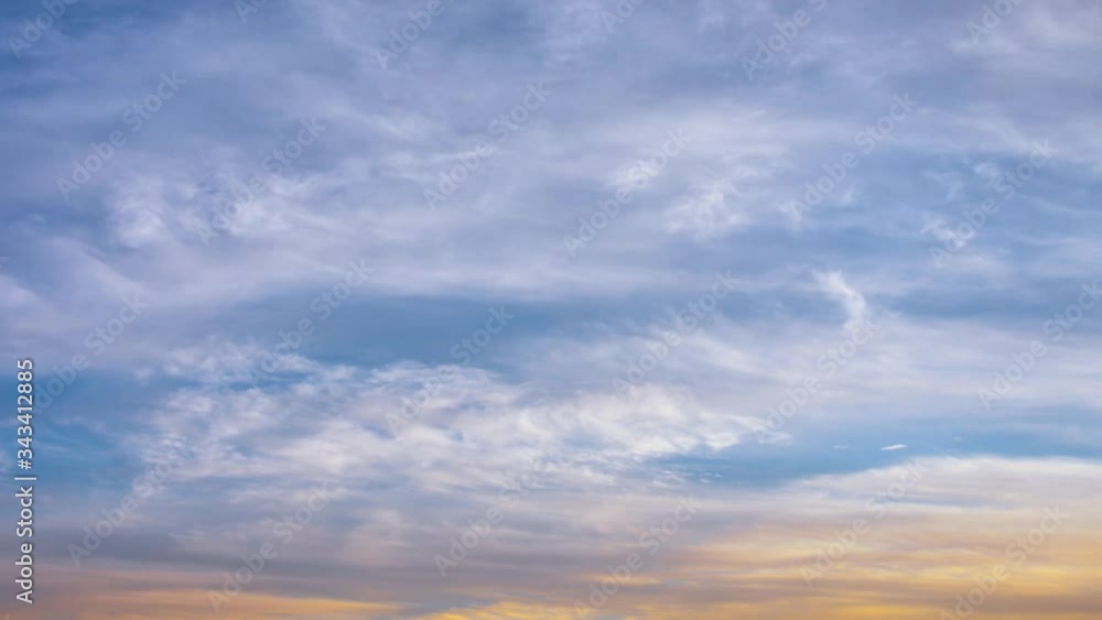 Cirrus daytime clouds and evening clouds backlit by the sun, sky view accelerated timelapse Cirrus daytime clouds and evening clouds backlit by the sun, sky view accelerated timelapse