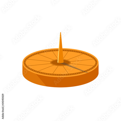 Color sundial with cone-shaped pointer in cartoon style on white background