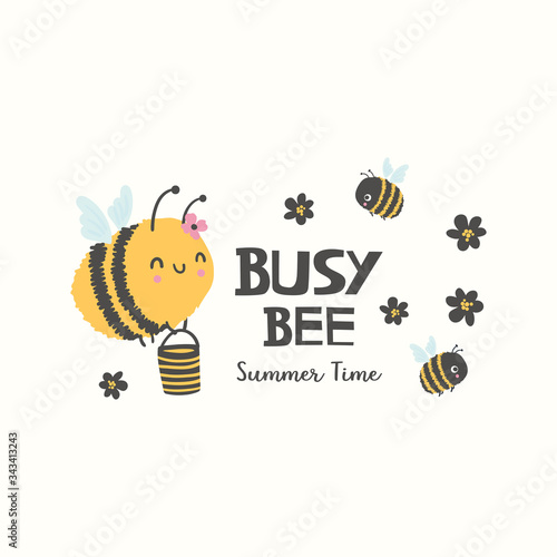 Cute little bee. Cartoon vector illustration