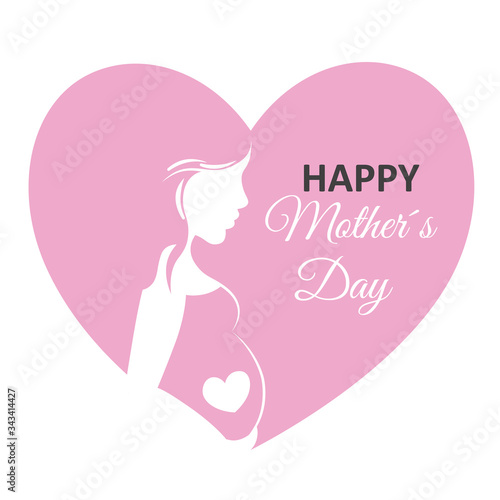 Happy Mother s Day. Silhouette pregnant woman inside a heart