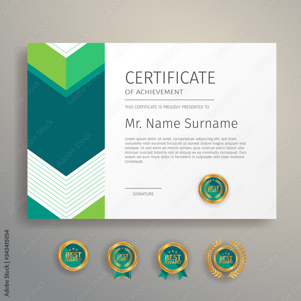 Obraz premium Green certificate template vector, simple and elegant style