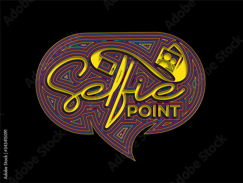Selfie Point Calligraphic flat line Style Text Vector illustration Design.