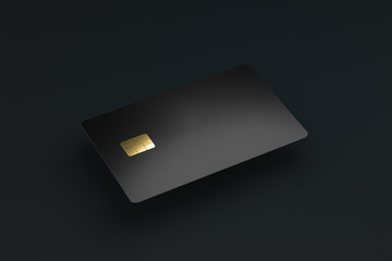 Blank credit or smart cards with emv chip on dark background and e-commerce business concept. Business cards template. 3D rendering.