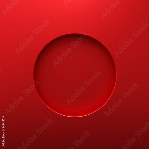 Fototapeta Naklejka Na Ścianę i Meble -  Red round frame or circle hole on steel hole background with borders concept. Red steel and geometric shape. 3D rendering.