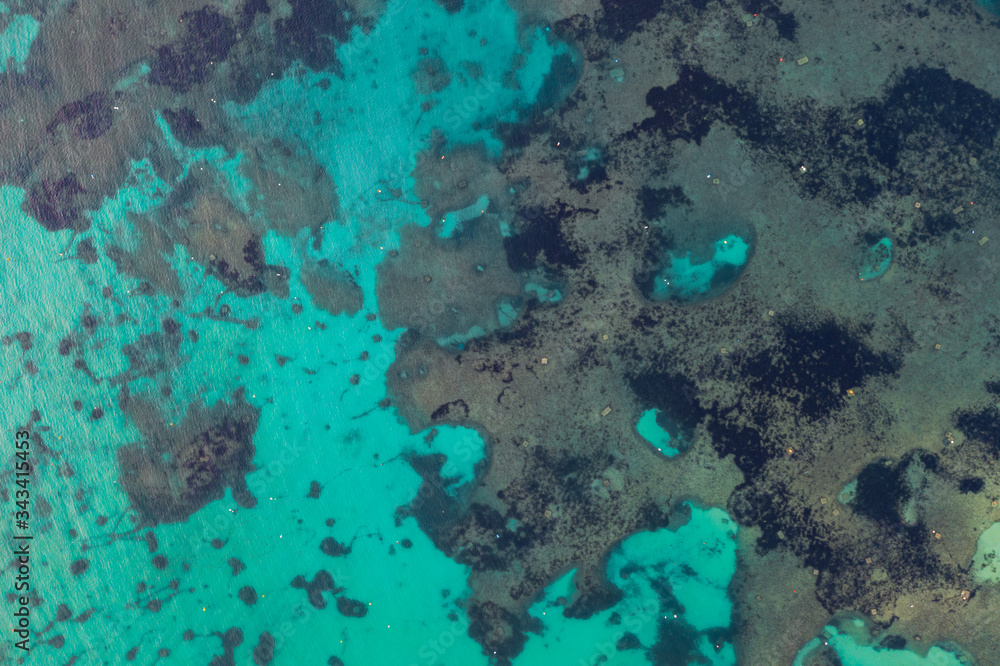 Aerial top view Nature texture blue green sea from above