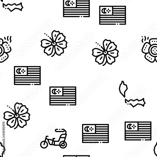 Malaysia National Seamless Pattern Vector Thin Line. Illustrations