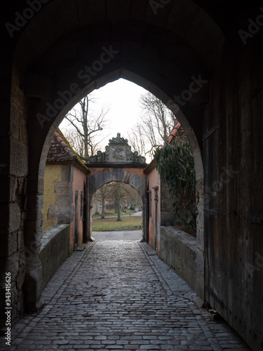 Rothenburg ob der Tauber  Germany - Feb 16th  2019   Entrance gate to the city wall of Rothenburg ob der Tauber  Germany