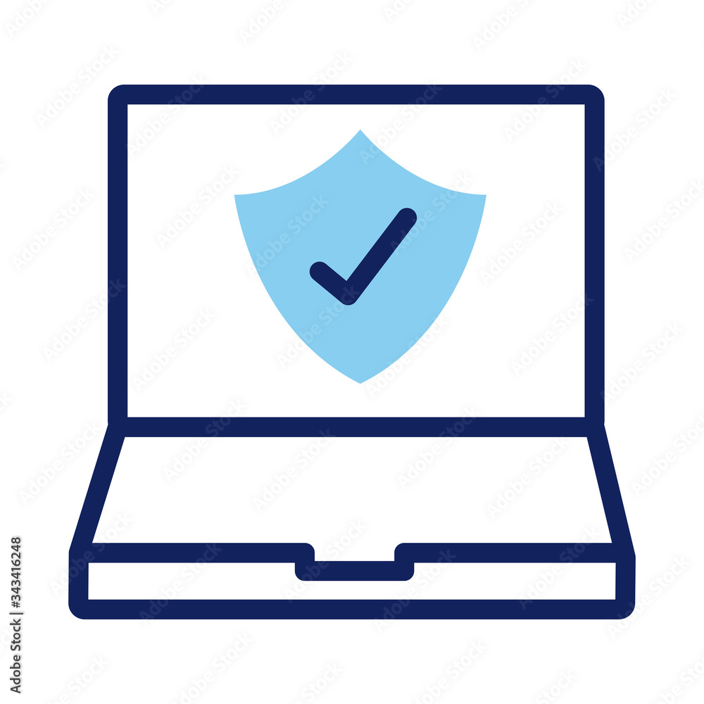 shield insurance in laptop line and fill style icon shield insurance in laptop line and fill style icon