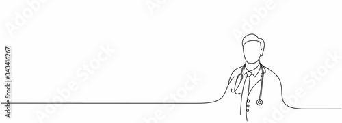 Doctor - Medical Icon, Continue Line Art Design Vector Background.