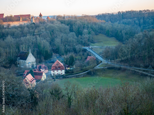 Rothenburg ob der Tauber, Germany - Feb 16th, 2019: Small viallage ourside of city wall of Rothenburg ob der Tauber photo