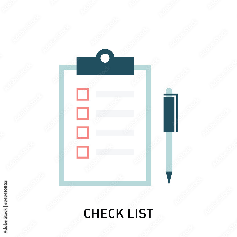 Checklist with check boxes and pen. Clipboard with document and check boxes. Checklist with check boxes and pen. Clipboard with document and check boxes.
