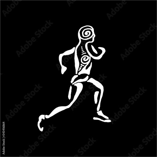 Illustration of a running man with a spiral ornament. Healthy lifestyle. Chalk on a blackboard.