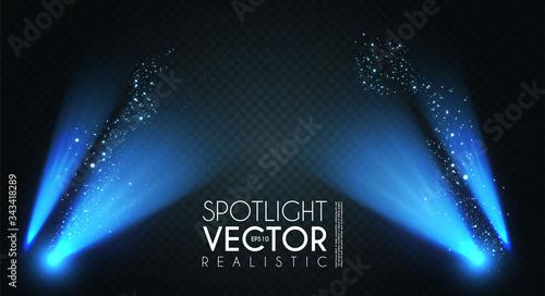 Spotlight. Transparent light effect. Show design. Light source. Empty scene.