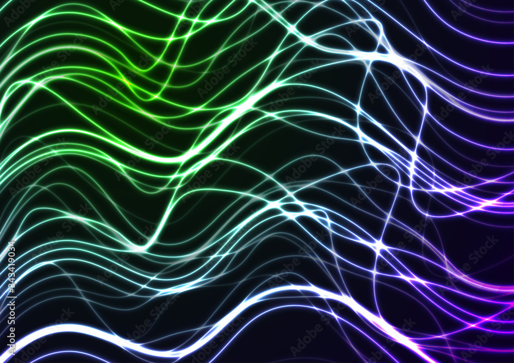 Abstract futuristic bright green violet neon wavy lines graphic design. Curved 3d flowing waves tech background. Vector illustration Abstract futuristic bright green violet neon wavy lines graphic design. Curved 3d flowing waves tech background. Vector illustration