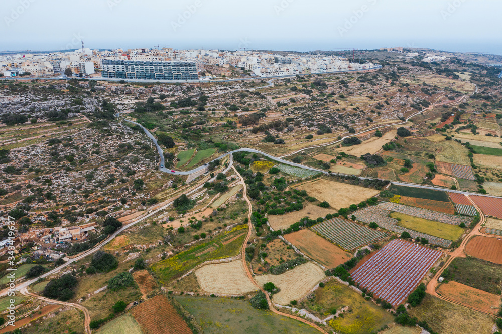 Colorful agriculture fields. Nature countryside landscape. Malta country
