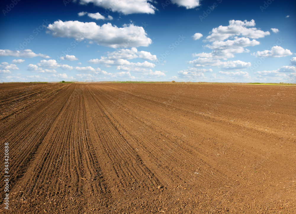 Plowed field in spring time with blue sky Plowed field in spring time with blue sky