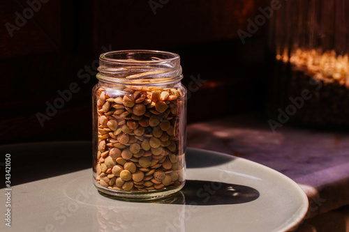 green lentils in a glass jar