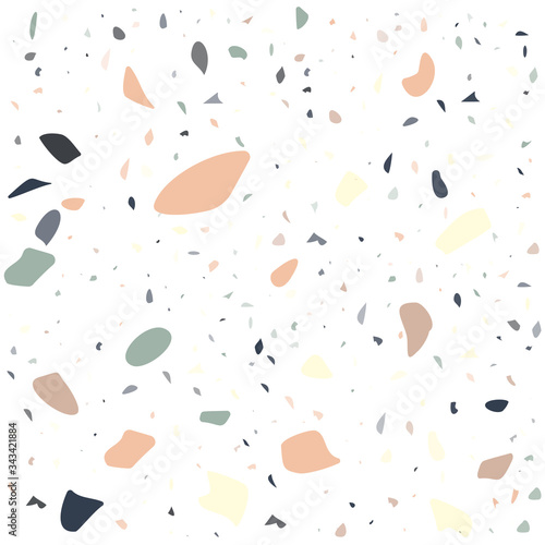 Terrazzo flooring vector seamless pattern. Modern vector illustration for fabric print, wrapping paper, flooring. Classic venetian terrazzo style of floor of natural stone, granite, quartz.