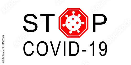 Coronavirus 2019-nCoV. Corona virus flat icon. Red sign isolated white background. Stop pathogen respiratory infection Design bacteria. Influenza pandemic Corona-virus prevention. Vector illustration