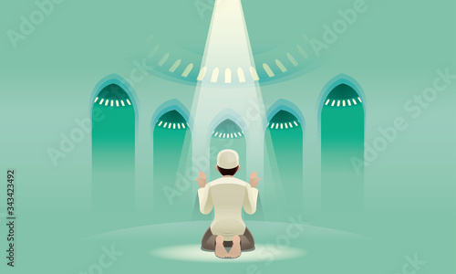 A devout Muslim praying in a holy mosque.