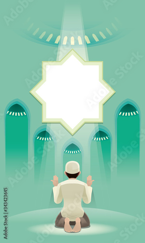 A devout Muslim praying in a holy mosque.