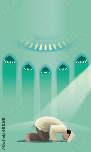 A devout Muslim praying in a holy mosque.