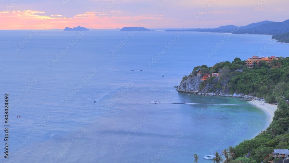 Tropical landscape of island  koh Phangan in Thailand, view from distant