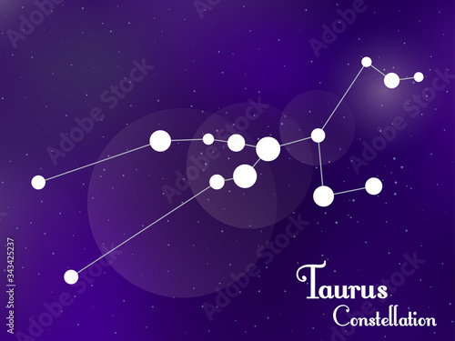 Fototapeta Naklejka Na Ścianę i Meble -  Taurus constellation. Starry night sky. Cluster of stars, galaxy. Deep space. Vector illustration