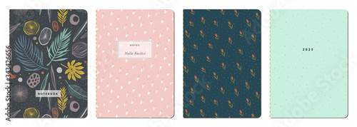 Universal abstract and floral templates. Applicable for notebook covers, planners, brochures, books, catalogs etc. Seamless patterns and masks used, easy to re-size.