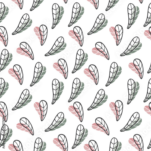 Seamless pattern with hand drawn floral herbal elements on a white background. Doodle, simple outline illustration. It can be used for decoration of textile, paper and other surfaces.