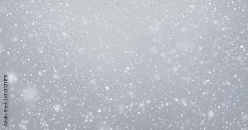 Snow fall snowflakes background, isolated overlay white snowfall light. Snow flakes falling with bokeh effect and winter glitter shine layer on transparent background photo