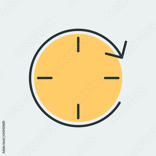 Vector icon of round clock with an arrow around making a loop. It represents a concept of time management, timer, countdown, schedule. Also can be used as a logo, icon or badge